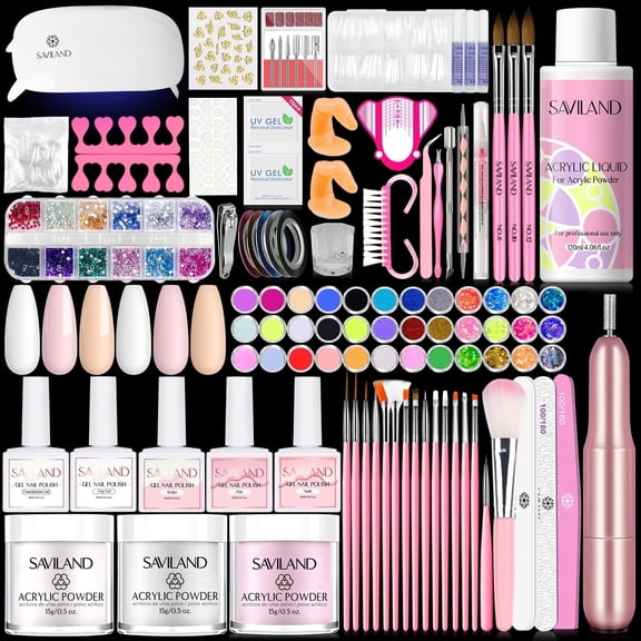SAVILAND All-in-one Acrylic Nail Kitā Acrylic Powder & Acrylic Liquid Set with Gel Nail Polish Acrylic Brush Clear Nails Tips Nail Art Tools Nail Stuff for Starters