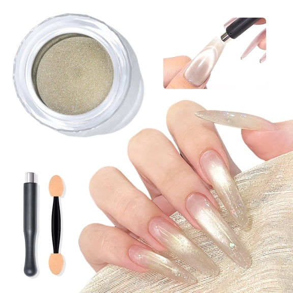 SAVILAND Cat Eye Chrome Powder with Nail Magnet: 9D Cateye Effect Metallic Mirror Chrome Nail Powder with Cat Eye Magnet Tool & Sponge Stick for Gel Polish Home DIY Salon Manicure