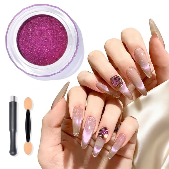 SAVILAND Cat Eye Chrome Powder with Nail Magnet: 9D Cateye Effect Metallic Mirror Chrome Nail Powder with Cat Eye Magnet Tool & Sponge Stick for Gel Polish Home DIY Salon Manicure