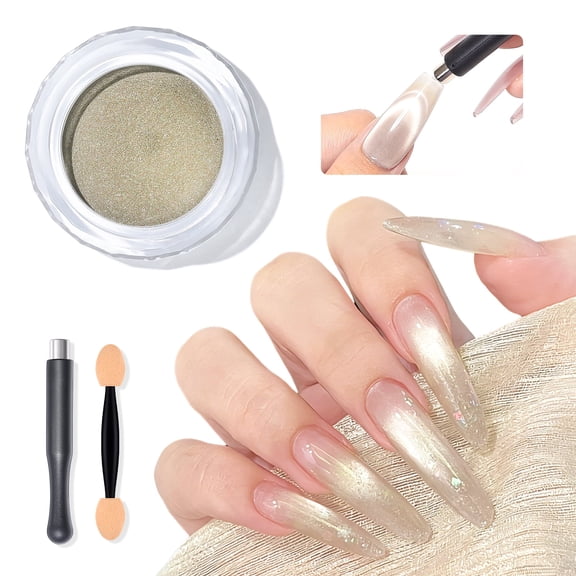 SAVILAND Cat Eye Chrome Powder with Nail Magnet: 9D Cateye Effect Metallic Mirror Chrome Nail Powder with Cat Eye Magnet Tool & Sponge Stick for Gel Polish Home DIY Salon Manicure