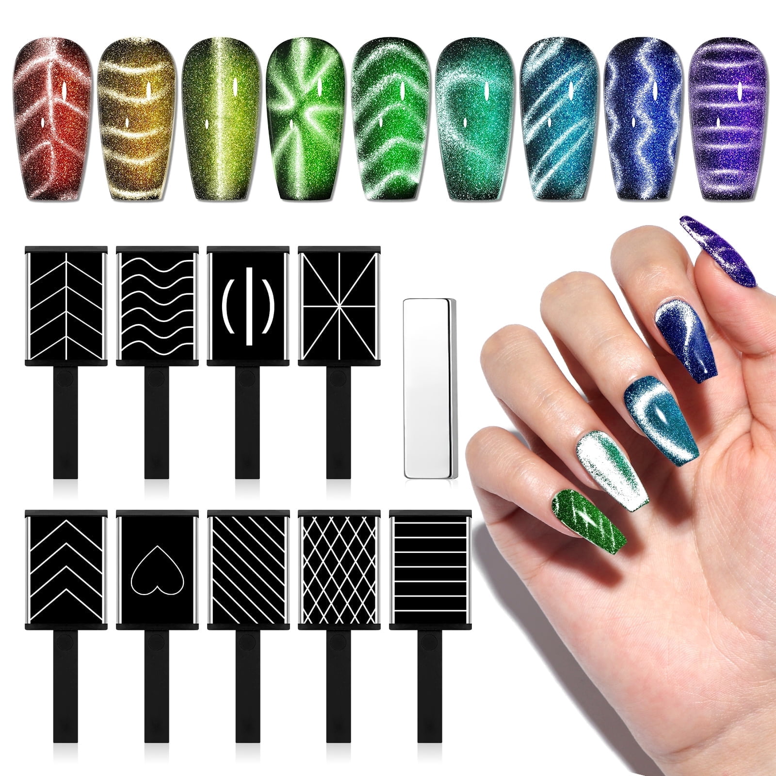 Saviland Cat Eye Magnet for Nails, 10PCS Strong Magnetic Wand, DIY