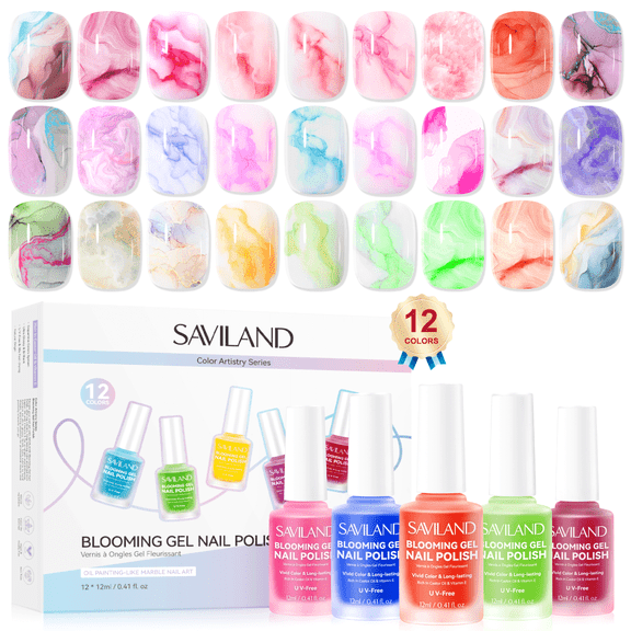 SAVILAND Color Artistry Blooming Gel Nail Polish: Oil Painting Effect Nail Blooming Gel Polish 12 Dopamine Color Bloom Gel Marble Nail Polish Watercolor Quick Dry Long Lasting Easy Nails Art DIY