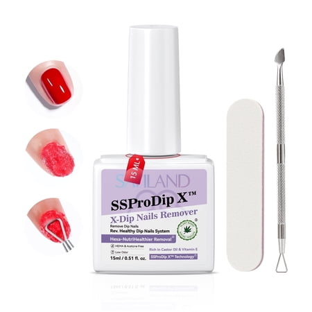 SAVILAND Dip Powder Remover Kit: Gentle & Easy Dip Nails Removal No Need Soaking Or Wrapping with Nail File Nail Scraper for Dipping Powder 0.5 Floz