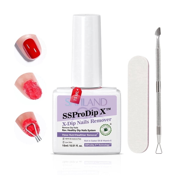 SAVILAND Dip Powder Remover Kit: Gentle & Easy Dip Nails Removal No Need Soaking Or Wrapping with Nail File Nail Scraper for Dipping Powder 0.5 Floz