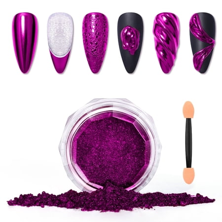 SAVILAND Essentials Chrome Nail Powder : 1g Rosy Purple Mirror Effect Chrome Powder for Nails with Dual-Ended Sponge Stick High-Reflective Metallic Polish Nail Art Supplies
