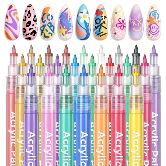 SAVILAND Nail Art Pens Set: 24 Colors Spring Summer 3D 0.7MM Quick Dry Nail Polish Pens for Nail Art Design Acrylic Paint Makers Drawing Point Liner Pen Dotting Tools