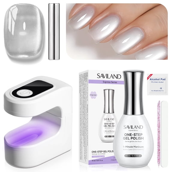 SAVILAND Glassy Cat Eye 5-In-1 One-Step Gel Nail Polish Kit, Quick Easy, Jelly Silver, 15ml/0.51 fl.oz