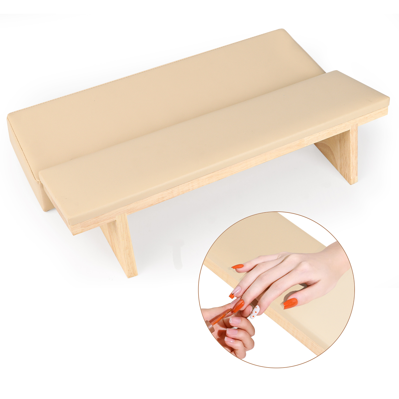SAVILAND Hand Rest for Nails Tech: Soft Leather Nail Arm Rest with Soft Sponge Arm Rest Nail Tech for Solid Wood Hand Rest Supplies Manicure Pillow for Nail Tech Must Have Tool for Salon Home