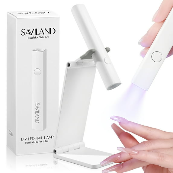 SAVILAND Mini U V light for Nails - Wireless Handheld U V lamp With Portable Stand, Handsfree LED Gel Nail Lamp Portable Nail Dryer for Curing Gel Polish USB Flashlight