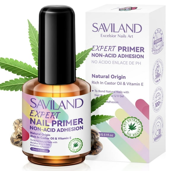 SAVILAND Nail Primer No Lift: 2024 Acid Free Primer Nail Prep Bond with Vitamin E Ingredient Castor Oil for Gel Acrylic Dip Nails, Ultra-Strong Adhesion Protein Nail Bond Nail Supplies