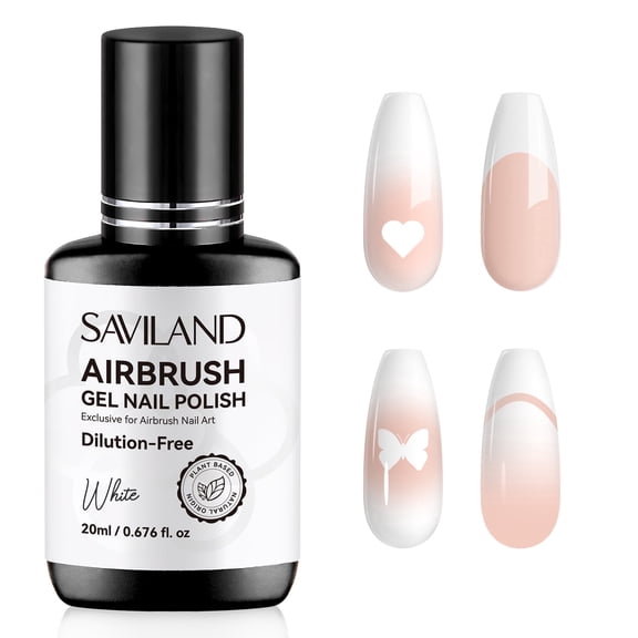 SAVILAND Plus Airbrush Gel Nail Polish Dilution-Free: 20 ml No Clogging White Gel Nail Polish Non-Toxic for Airbrush High Pigmented Colors for Ombre French Nail