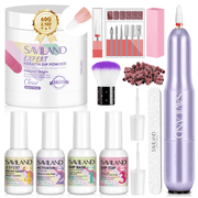 SAVILAND Plus Dip Powder Nail Kit with Drill : 60 g Clear Dip Powder with Dip Base & Top Activator Brush Saver Enrich Castor Oil VE VB for French Nail Art