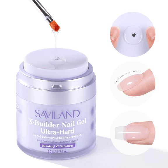 SAVILAND Pro Builder Nail Gel Kit Ultra Hard: Clear Hard Gel for Nails Castor Oil VE Gel Builder for Nails with Nail Forms Nail Brush for Nail Strengthening Nail Extension Reshape