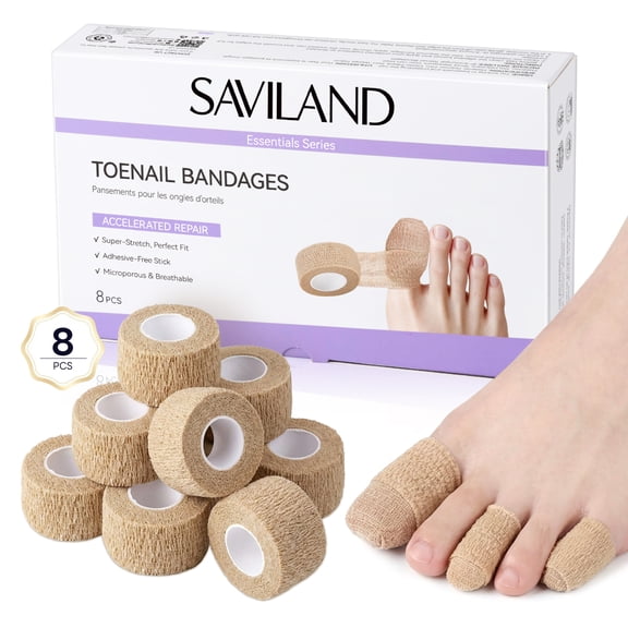 SAVILAND Toe Treatment Bandage Wrap: Ultra-Stretch Self Adhesive Bandage For Securing Foot Fungal Cream Overnight No Glue Breathable Skin-Toned Self Stick Wrap Shield Discolored Damaged Nails