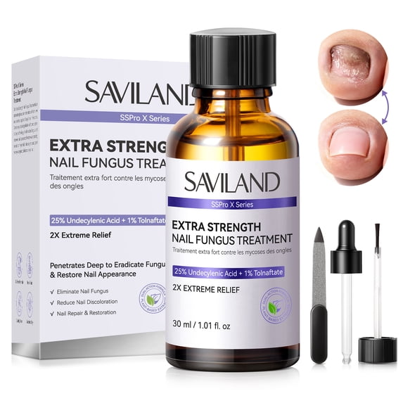 SAVILAND Toenail Fungus Treatment Extra Strength: 2X Extreme Nail Repair for Discolored and Damaged Nails Toenail Softener Yellow Toenail Foot Toe Thick Nail Fungus Treatments Solution,1 fl oz