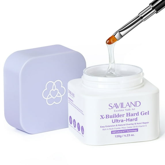 SAVILAND Ultra Builder Hard Gel: 120 g Clear Plant-Based Hard Gel for Nails Mica Vitamin E Castor Oil U V 3D Nail Extension Gel Strengthening & Thickening