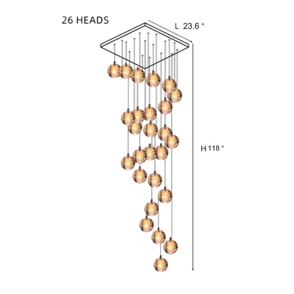 SAVINGGET Celestial Cascade Crystal Chandelier Stairwell Pendant Lighting LED Raindrop Ceiling Light Living Room Hotel Hallway Foyer Entryway (26-Lights-Square base)