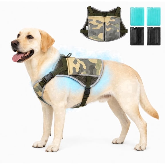 SAVIOR COOL Comfort Dog Cooling Vest for Medium Large Dogs, Soft Summer Cooling Harness with 4 Cold Source, SPF 50+ Sun Guard, Breathable Reflective Jacket for Hot Weather Safety