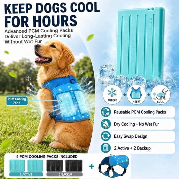 SAVIOR COOL Dog Cooling Vest Harness 4 PCM Ice Packs Up to 3 Hours | Cooling Vest for Dogs with PCM Ice Packs, for Medium to Large Dogs, Easy to Wear for Walking Hiking Camping and Training