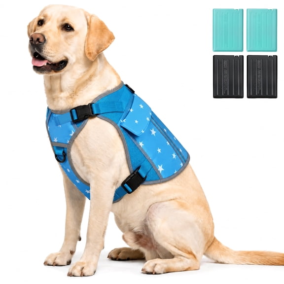 SAVIOR COOL Dog Cooling Vest, Breathable Pet Cooling Harness with 4 PCS Cold Source Packs (2 Sets), Lightweight Dog Cooling Jacket for Medium Large Dogs, M/L Sizes