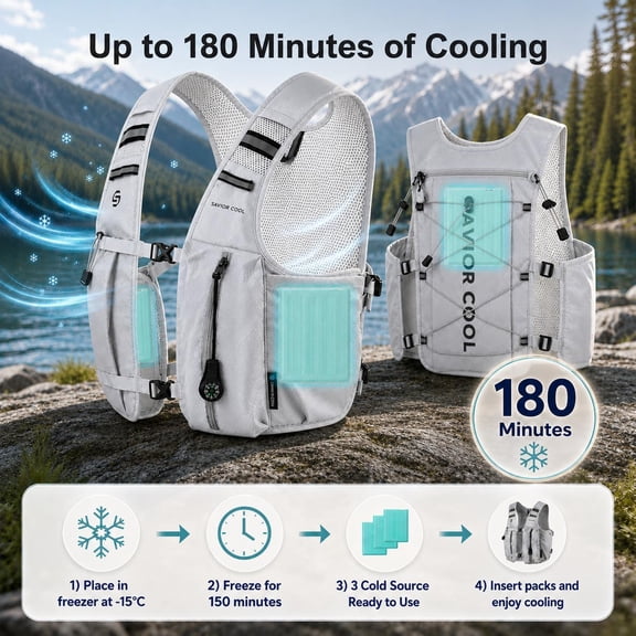 Cooling Hydration Vest with 2L BPA-Free Water Bladder, Running Vest with 3 Removable Cooling Packs, Lightweight Outdoor Hydration Pack for Hot Weather, Hiking, Cycling, Training
