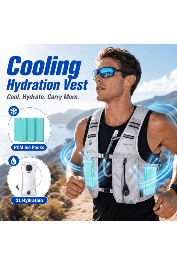 Cooling Hydration Vest with 2L BPA-Free Water Bladder, Running Vest with 3 Removable Cooling Packs, Lightweight Outdoor Hydration Pack for Hot Weather, Outdoor Work, Hiking, Cycling, Training