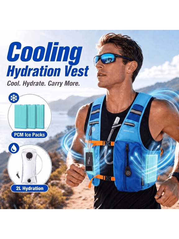 Cooling Hydration Vest with 2L BPA-Free Water Bladder, Running Vest with 3 Removable Cooling Packs, Lightweight Outdoor Hydration Pack for Hot Weather, Outdoor Work, Hiking, Cycling, Training