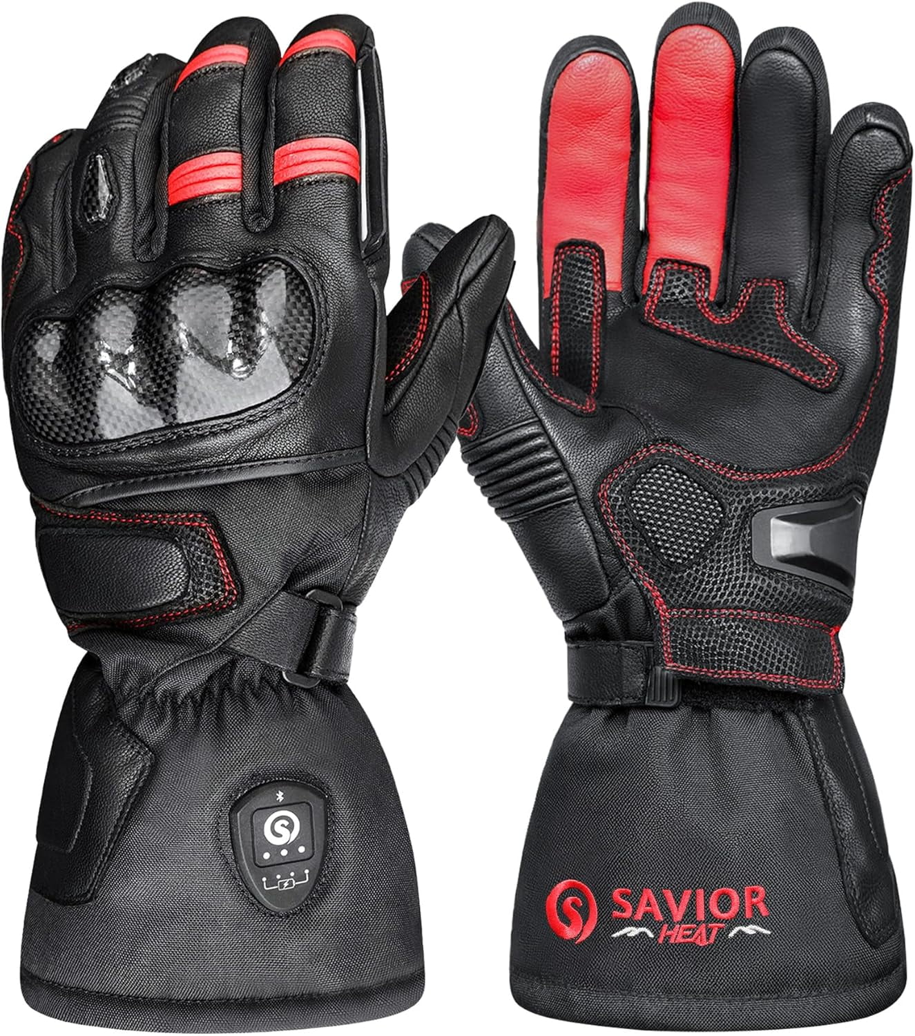 SAVIOR HEAT 2025 Upgraded Bluetooth Heated Motorcycle Gloves for Men - Goatskin Leather, 7.4V 3000mAh Rechargeable Battery, Waterproof/Windproof, 3-Speed Heating with Smart Temp Control