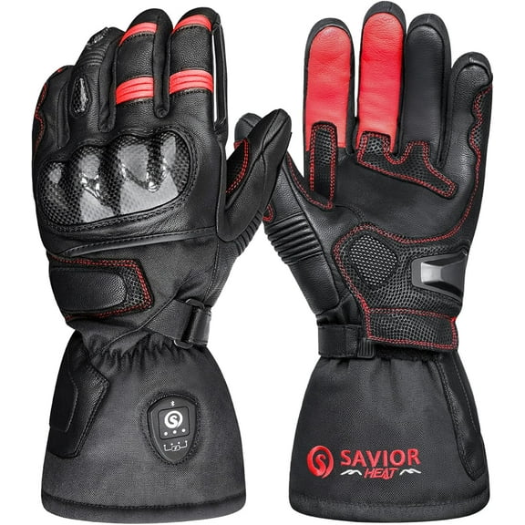 SAVIOR HEAT 2025 Upgraded Bluetooth Heated Motorcycle Gloves for Men - Goatskin Leather, 7.4V 3000mAh Rechargeable Battery, Waterproof/Windproof, 3-Speed Heating with Smart Temp Control