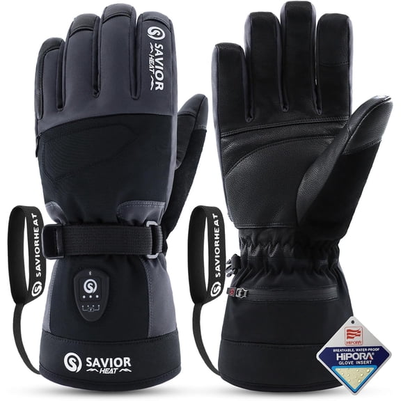 SAVIOR HEAT 3.0 Heated Ski Gloves for Men&Women,7.4V 3000mAh Anti-Freeze Battery, PD Fast Charging&Bluetooth APP Control,Waterproof Goat Leather,3M Thinsulate,Windproof Gloves for Skiing Motorcycle