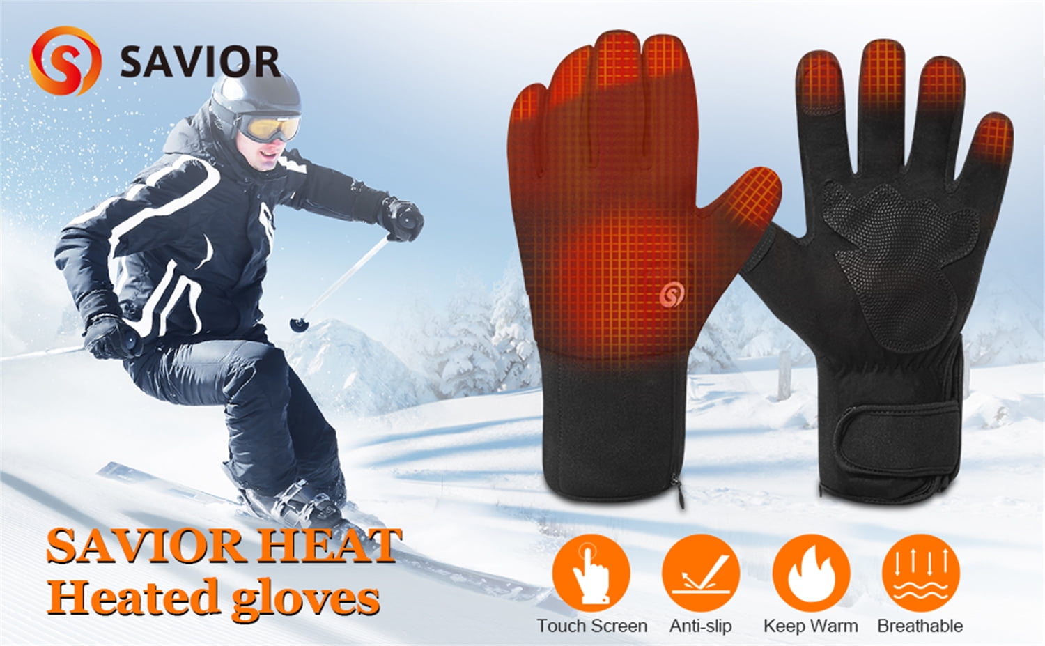 SAVIOR HEAT Heated Cycling Gloves for Men Women, Thin Electric Rechargeable Battery Motorcycle Warm Gloves 7.4V 2200mAh Hand Warmer Gloves for Cold Weather Work Ski Skate Hiking Camping Hunting