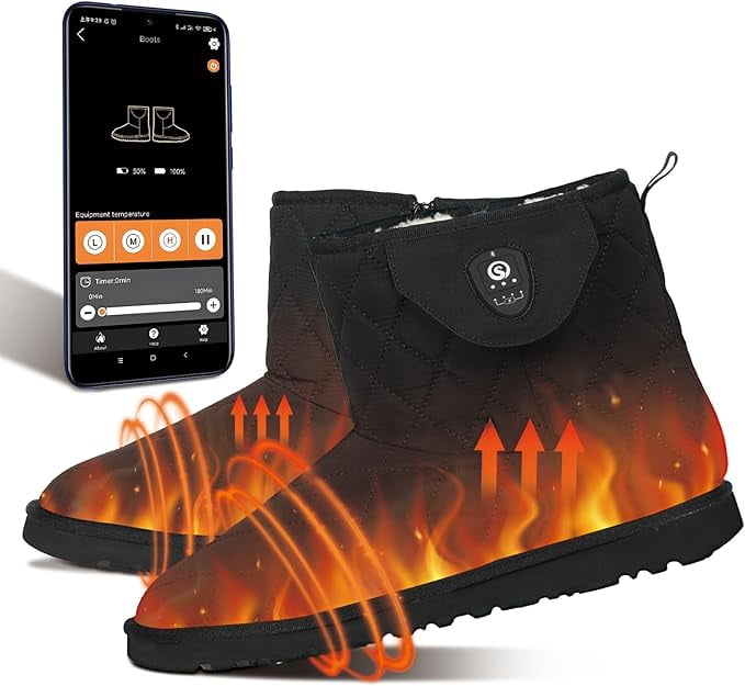 SAVIOR HEAT Heated Foot Warmer with App Control,7.4V Electric Heated Snow Boots for Men Women,Heated Shoes Slippers for Winter Skiing Fishing