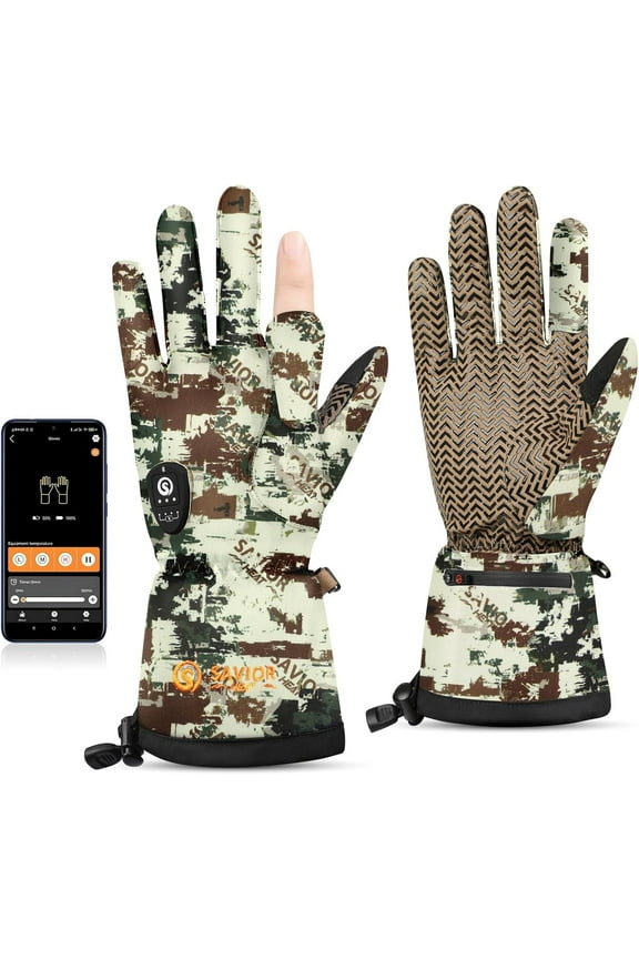 Heated Gloves APP CONTROL- Camouflage Hunting, Fishing, Shooting, Cold Weather Touchscreen Gloves for Men & Women