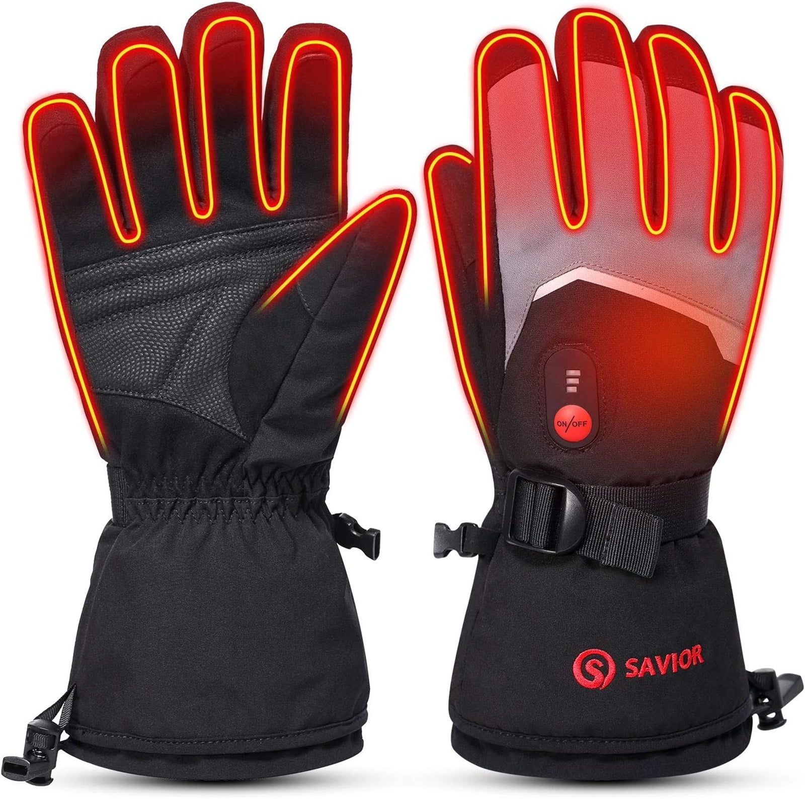 SAVIOR HEAT Heated Gloves for Men Women, Rechargeable 2200mAh Battery Powered Ski Gloves, Waterproof Touchscreen Electric Heated Winter Hand Warmer Gloves for Cycling Skiing Motorcycling Hunting