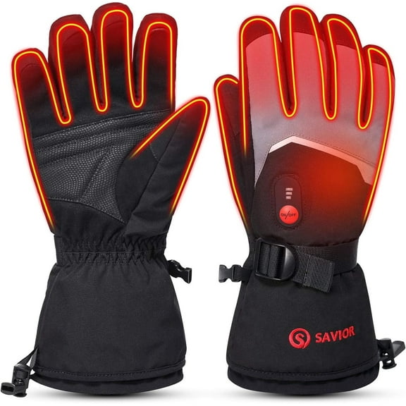 SAVIOR HEAT Heated Gloves for Men Women, Rechargeable 2200mAh Battery Powered Ski Gloves, Waterproof Touchscreen Electric Heated Winter Hand Warmer Gloves for Cycling Skiing Motorcycling Hunting