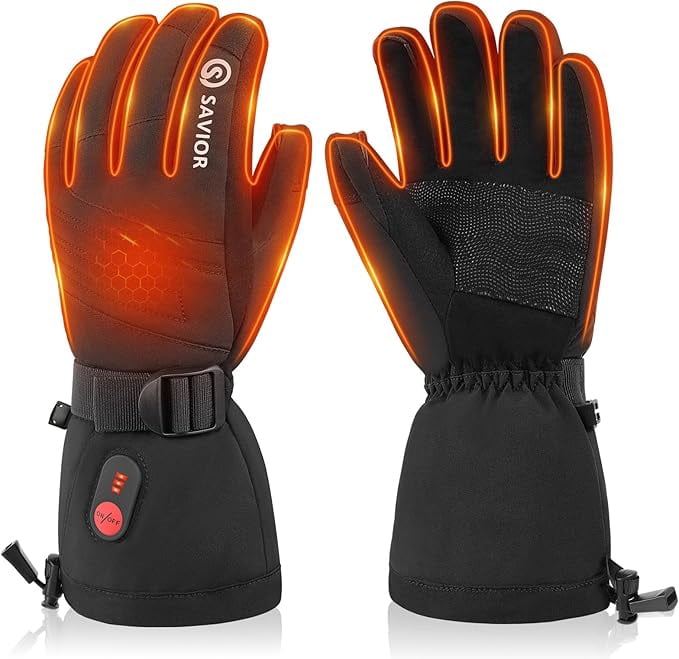 SAVIOR HEAT Heated Gloves for Men Heated Ski Gloves 6h Warmth 7.4V 2200mAh Battery Touch Screen Waterproof Non-Slip Skiing Working