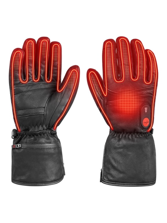 Heated Gloves for Men Women, Electric Rechargeable Battery Leather Thick Gloves for Motorcycle Ski Hunting Riding