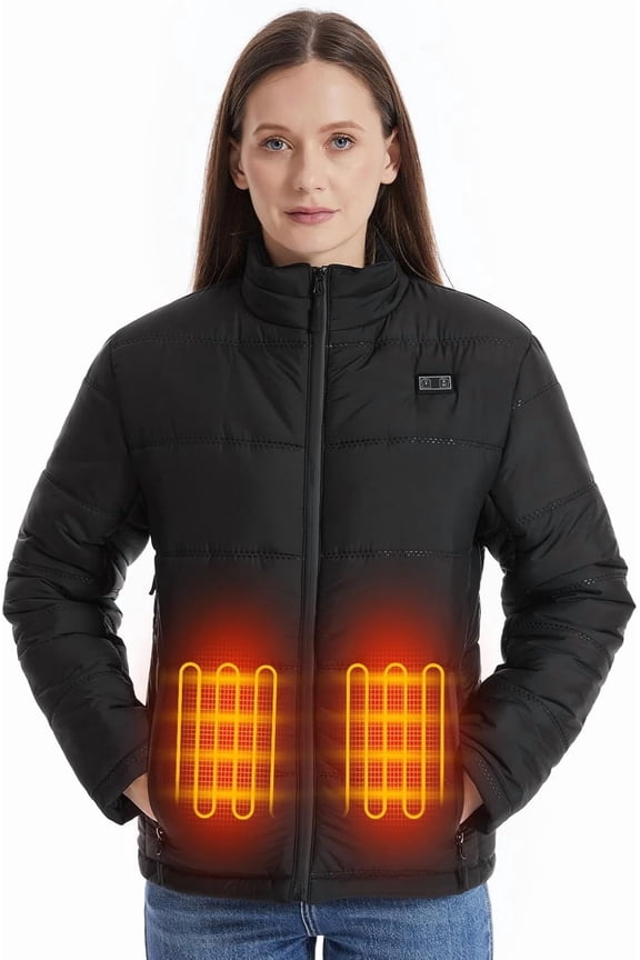 Heated Jacket Coat for Women, 5-Zone Carbon Fiber Heating with Dual Control, Windproof and Splash Resistant