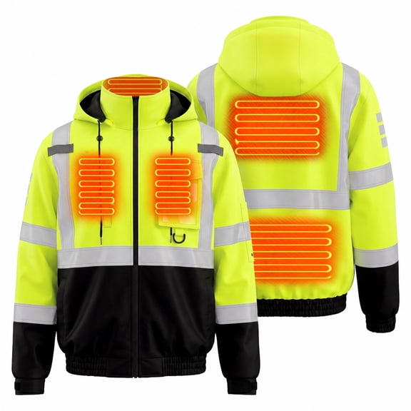 SAVIOR HEAT Heated Jacket for Men, 5-Zone Electric Heating Work Jacket with Battery Pack, Winter Outdoor Workwear with Reflective Strips
