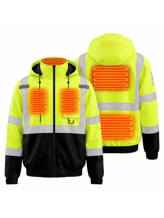Heated Jacket for Men, 5-Zone Electric Heating Work Jacket with Battery Pack, Winter Outdoor Workwear with Reflective Strips