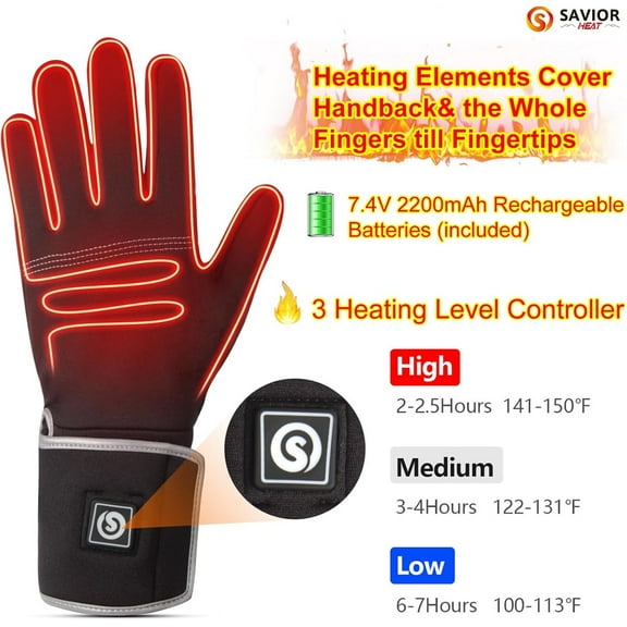 SAVIOR HEAT Heated Liners Gloves for Men Women, Electric Rechargeable Battery Thermal Thin Gloves for Winter Skiing Typing Driving Riding Cycling Hiking