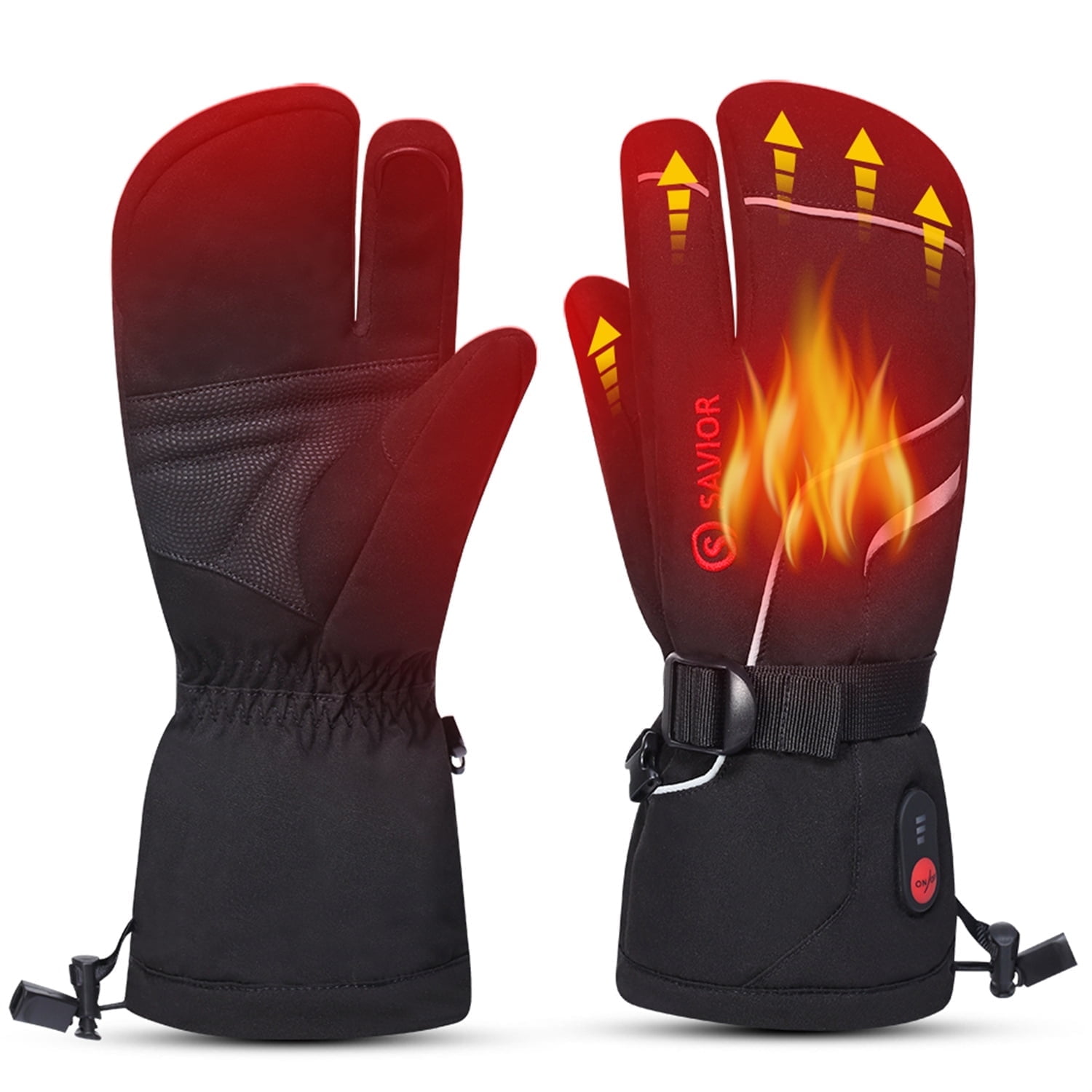 SAVIOR HEAT Heated Mittens Battery Gloves Men Women, Flexible Crab Finger Rechargeable Ski Mitten with 7.4V 2200mAh Battery for Winter Snow Skating Camping Hunting Hiking Motorcycle