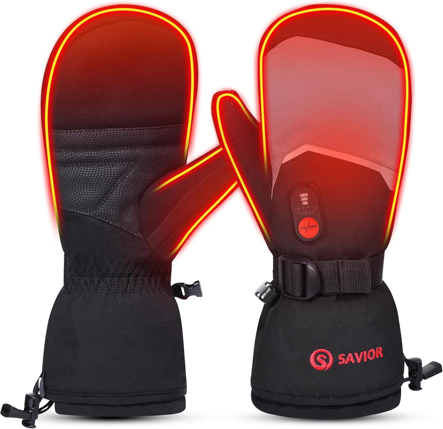 SAVIOR HEAT Heated Mittens Battery Ski Gloves, Electric Rechargeable Mitts for Skiing Camping Hiking Arthritis Hands Men Women
