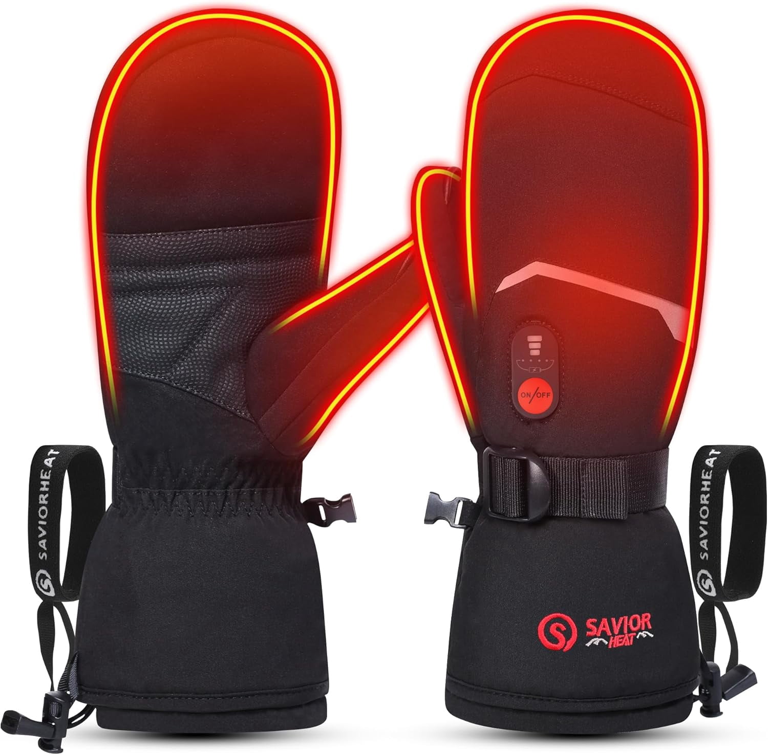 SAVIOR HEAT Heated Mittens Battery Ski Gloves, Electric Rechargeable Mitts for Skiing Camping Hiking Arthritis Hands Men Women