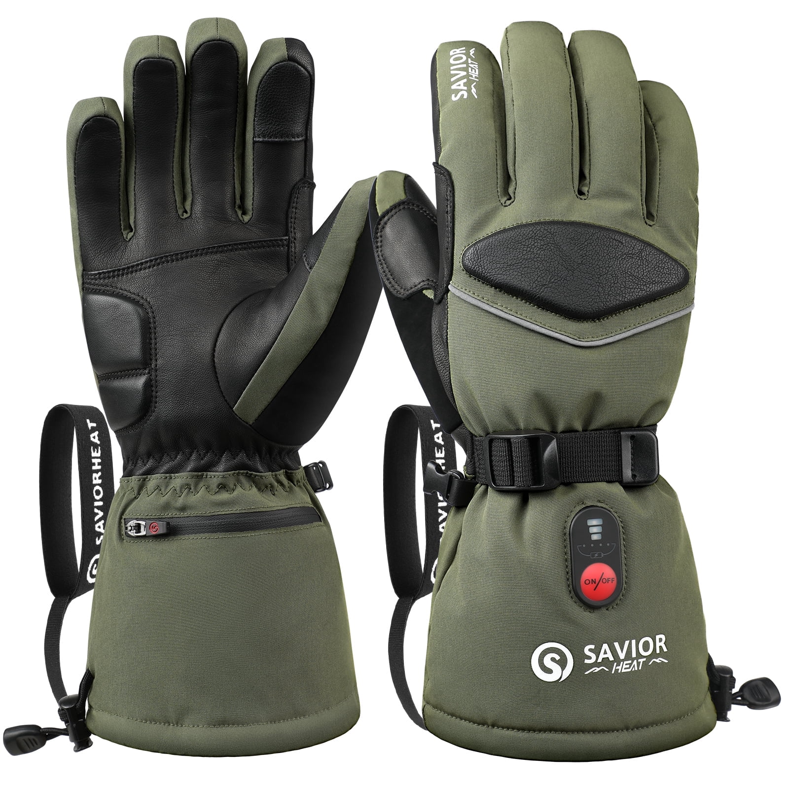 SAVIOR HEAT Heated Ski Gloves - 7.4V 3000mAh Battery, 10H Warmth, Waterproof, Goatskin Palm, for Winter Outdoor Skiing & Snowboarding