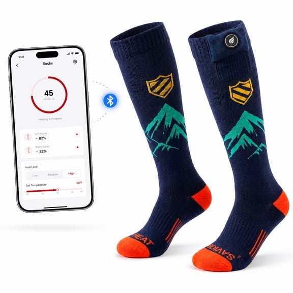 SAVIOR HEAT Heated Ski Socks for Men Women, 30% Merino Wool Thermal Socks with Bluetooth App Control, 5s Fast Heating, 7.4V Rechargeable Battery, Waterproof Winter Socks for Skiing Hunting Outdoor