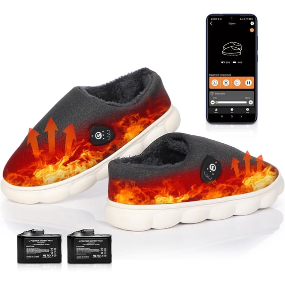 SAVIOR HEAT Heated Slippers with App Control, 7.4V Electric Foot Warmer for Men & Women, Heated Shoes for Winter Home