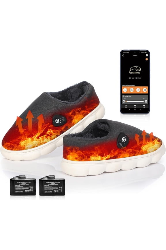 Heated Slippers with App Control, 7.4V Electric Foot Warmer for Men & Women, Heated Shoes for Winter Home