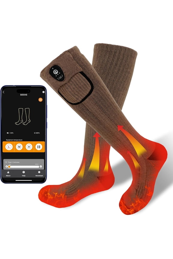 Heated Socks for Men Women, App Control Merino Wool, 7.4V Rechargeable Electric Battery Ski Socks, Smart Safety 3 Heat Levels for Winter Skiing Hunting Work Hiking Riding Fishing