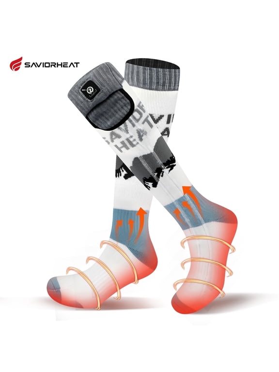 Heated Socks for Men Women, Merino Wool Foot Warmers, 7.4V Rechargeable Electric Battery Ski Socks, Smart Safety 3 Heat Levels for Winter Skiing Hunting Work Hiking Riding Fishing